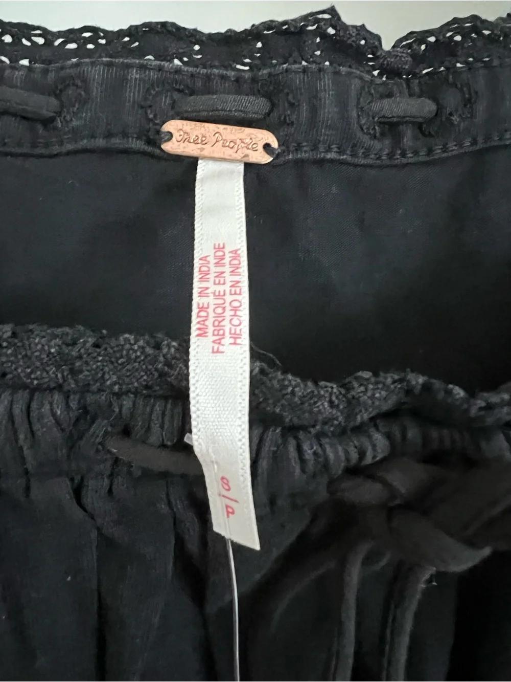 Free People Square Neck Scarlet Smocked Long Sleeve in Black Size Small NWT